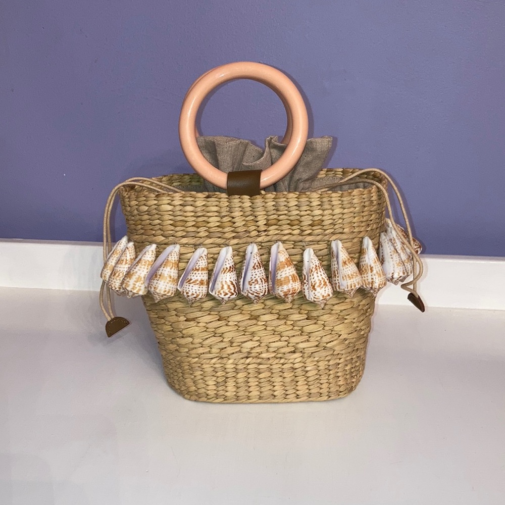 Poolside Mini Mak Shell-Embellished Straw Tote